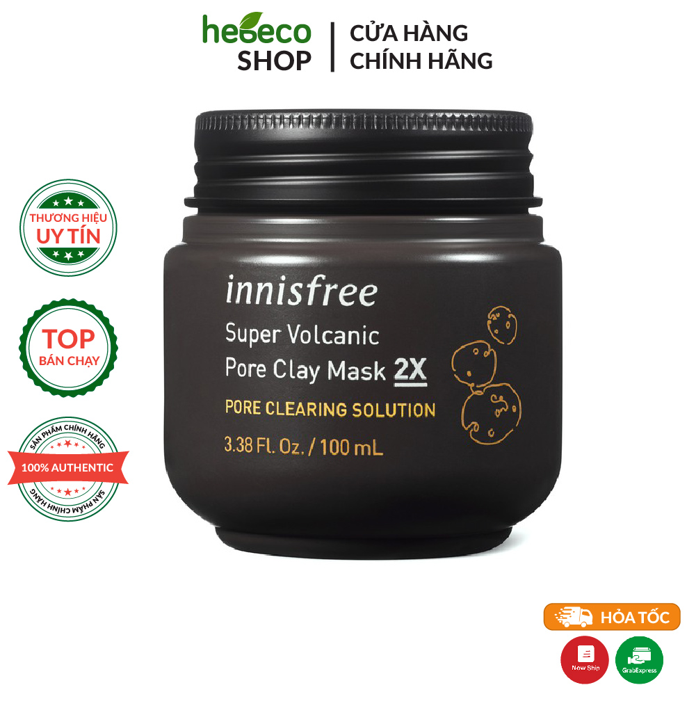 Mặt Nạ Tro Núi Lửa Mụn Đầu Đen, Chăm Sóc Lỗ Chân Lông Innisfree Super Volcanic Pore Clay Mask 2X 100ml -