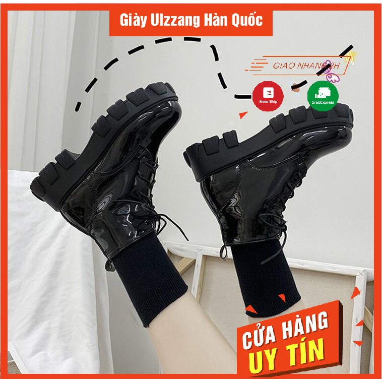 Giày Bốt Martin Gót Vuông boots phong ulzzang Cách Hàn Quốc Cho Nữ