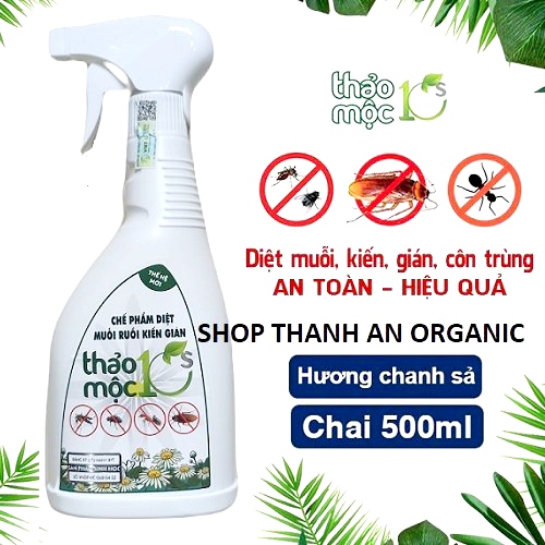 Chai Xịt Diệt Muỗi, Kiến, Gián Thảo Mộc 10s Hương Sả Chanh Chai 500ml