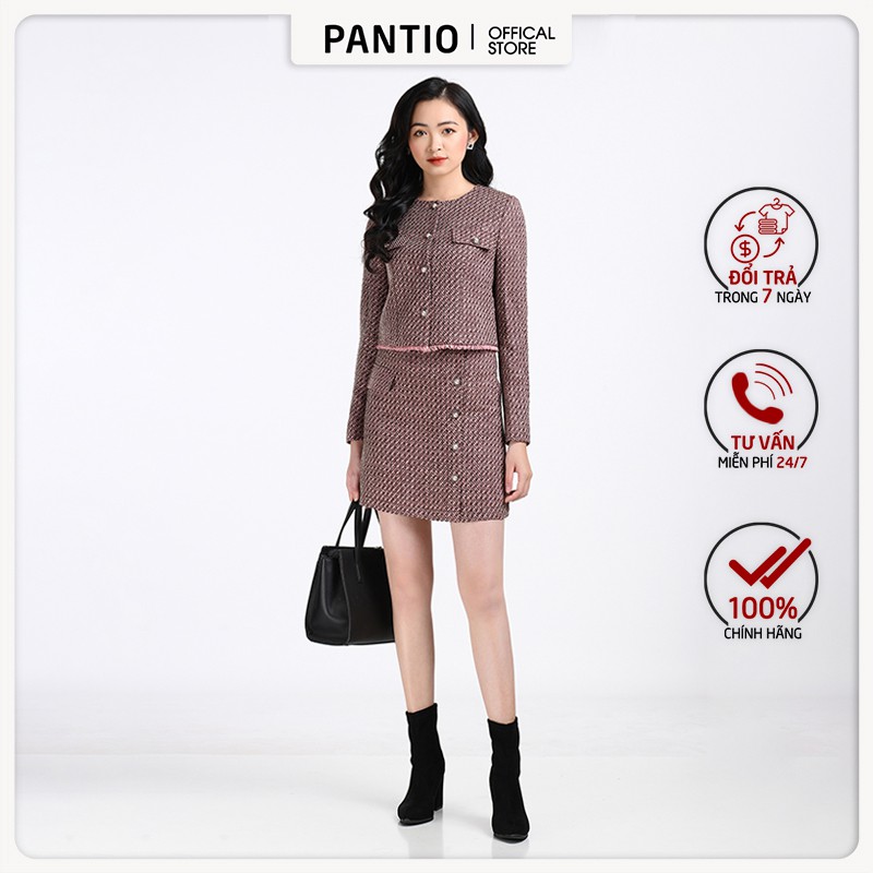 Chân váy ngắn chất liệu tweed dáng chữ A có túi đính khuy phía trước BJN92262 - PANTIO