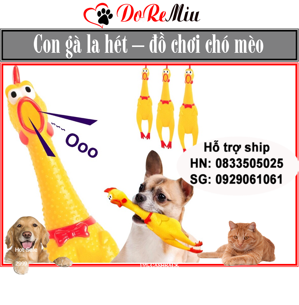 Doremiu- Con gà Trung Ruồi gà nhựa bóp kêu (3 size) Gà La hét Đồ chơi cho chó mèo