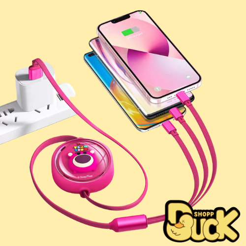 Dây cáp sạc nhành disney gấu dâu trong 1 dây cáp sạc nhanh 3 đầu micro usb type c sạc nhanh 100w cáp 1m2
