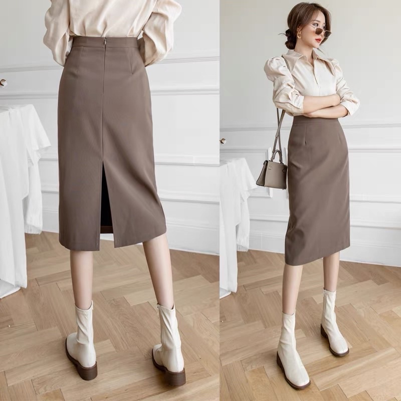 Chân Váy Chữ A Công Sở Dáng Dài Cạp Cao Xẻ Sau phong cách Hàn Quốc Chân váy Midi chất vải tuyết mưa vitex mã 999