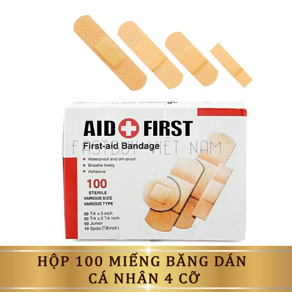 Set 100 miếng dán vết thương băng gâu, băng cá nhân 100 miếng đủ kích cở - hộp 100 miếng