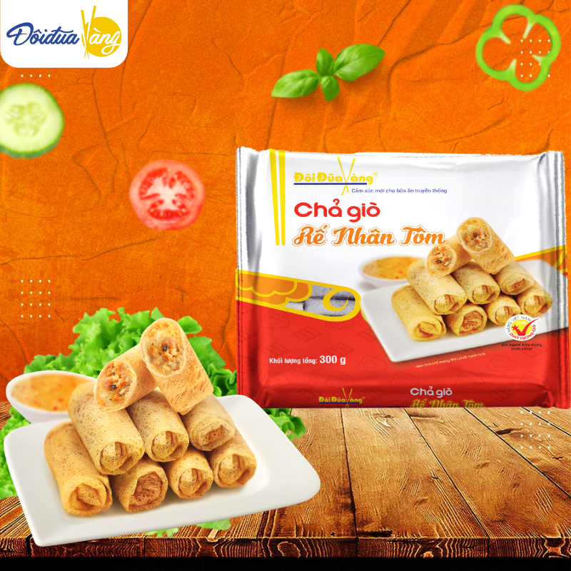 Chả giò rế nhân tôm thịt Đôi Đũa Vàng thanh ngọt giòn tan gói 300gr - Giao tại Hà Nội và Hồ Chí Minh