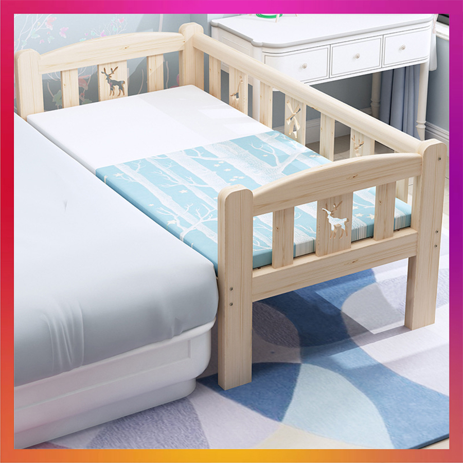 Giường trẻ em, giường cho bé trai, bé gái ghép với giường bố mẹ, Kích thước 200x100x40 Cm, Có lan can chắn chắc chắn an toàn