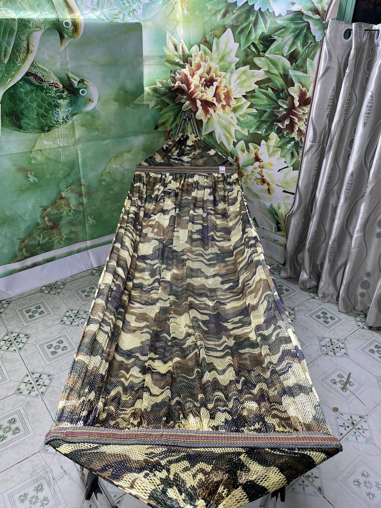 Võng lưới 2 lớp cao cấp size lớn 2M3 x 1M5  , cán thép 60cm , in họa tiết rằn ri , lưới võng người lớn