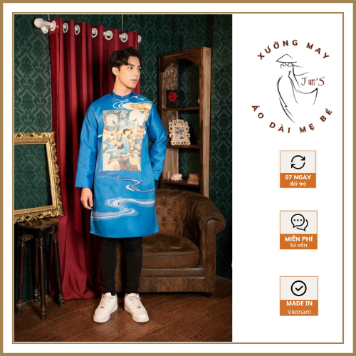 Áo Dài Lụa Tafta Nam [Jun'S] Áo Dài Cách Tân Nhiều Màu Sắc In Hoa Văn Truyền Thông Tinh Tế Cho Nam Từ 60-86kg A17
