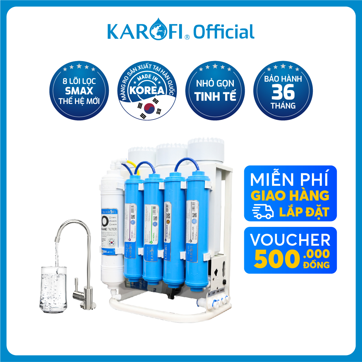 Máy lọc nước Karofi 8 lõi màng RO Slim S-s038 - Bảo hành 36 tháng