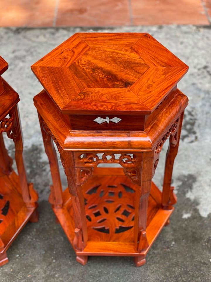 Đôn lục giác gỗ  gụ cao 70 cm đường kính mặt 32 cm