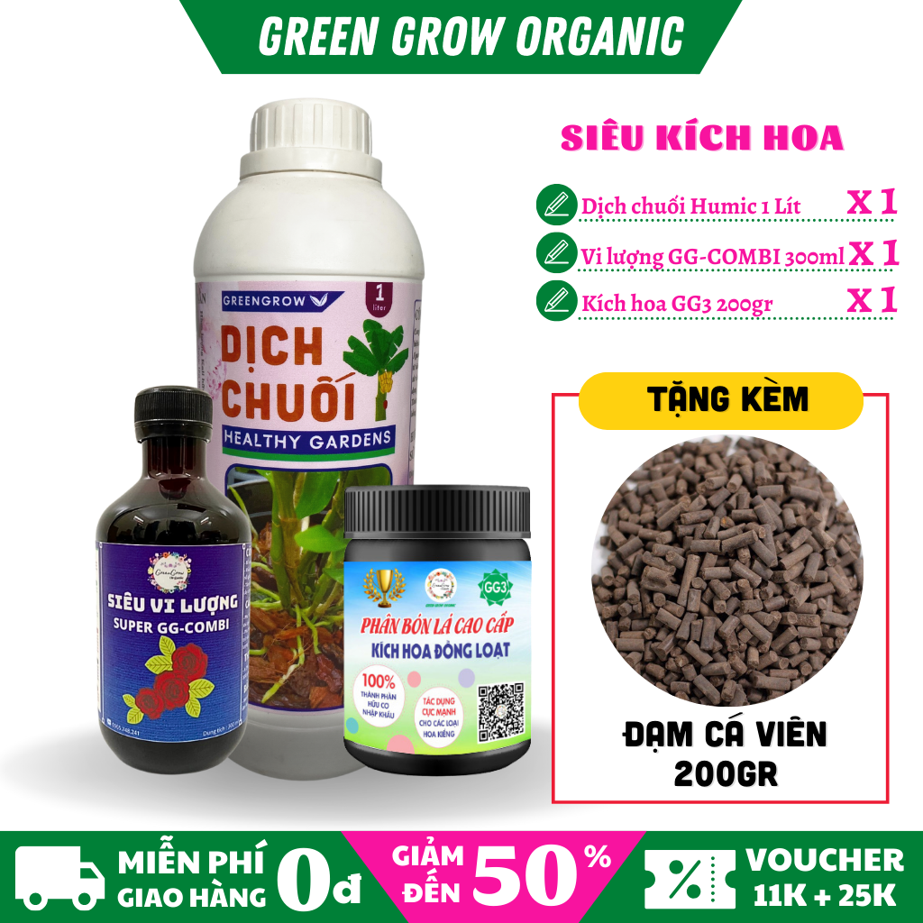 Combo phân bón hữu cơ vi sinh cho hoa hồng giúp kích hoa đồng loạt hoa nở to và rực màu MS128 GREEN GROW