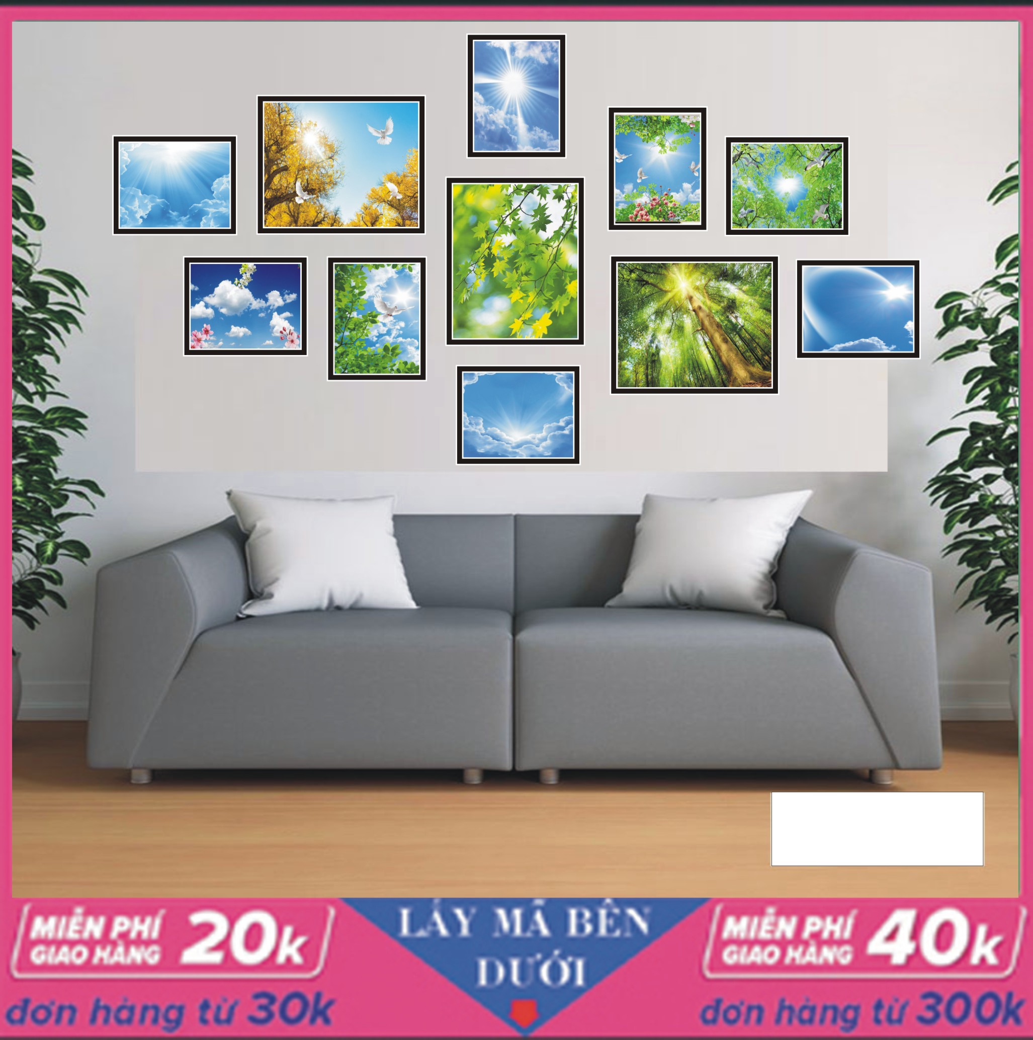 Bộ tranh decor trang trí - phong canh 1 - nghệ thuật gồm 11 bức tranh fomex khổ lớn dán tuong-( cam kết chất lượng như hình