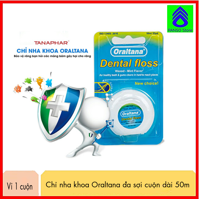 Chỉ nha khoa Oraltana đa sợi cuộn dài 50m hương bạc hà - vỉ 1 cuộn giúp vệ sinh răng miệng sạch sẽ