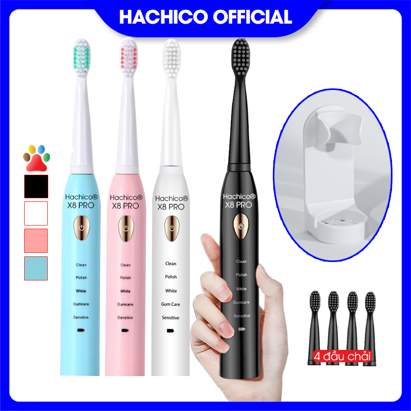 Bàn chải đánh răng chạy điện Hachico Sonic X8 pro chăm sóc răng miệng toàn diện theo công nghệ USA và giá treo bàn chải nhỏ gọn an toàn