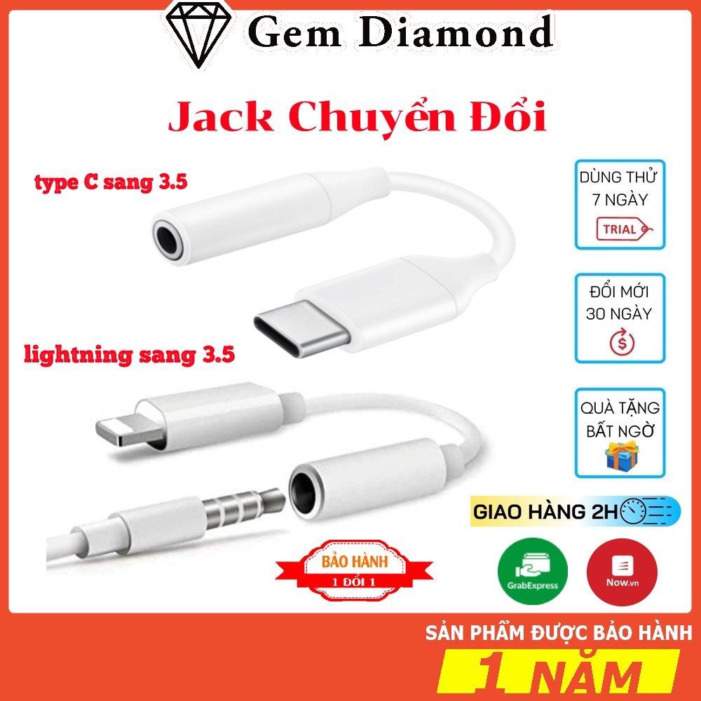 Jack chuyển đổi tai nghe iphone sang 3.5 | jack chuyển đổi type c sang chân 3.5