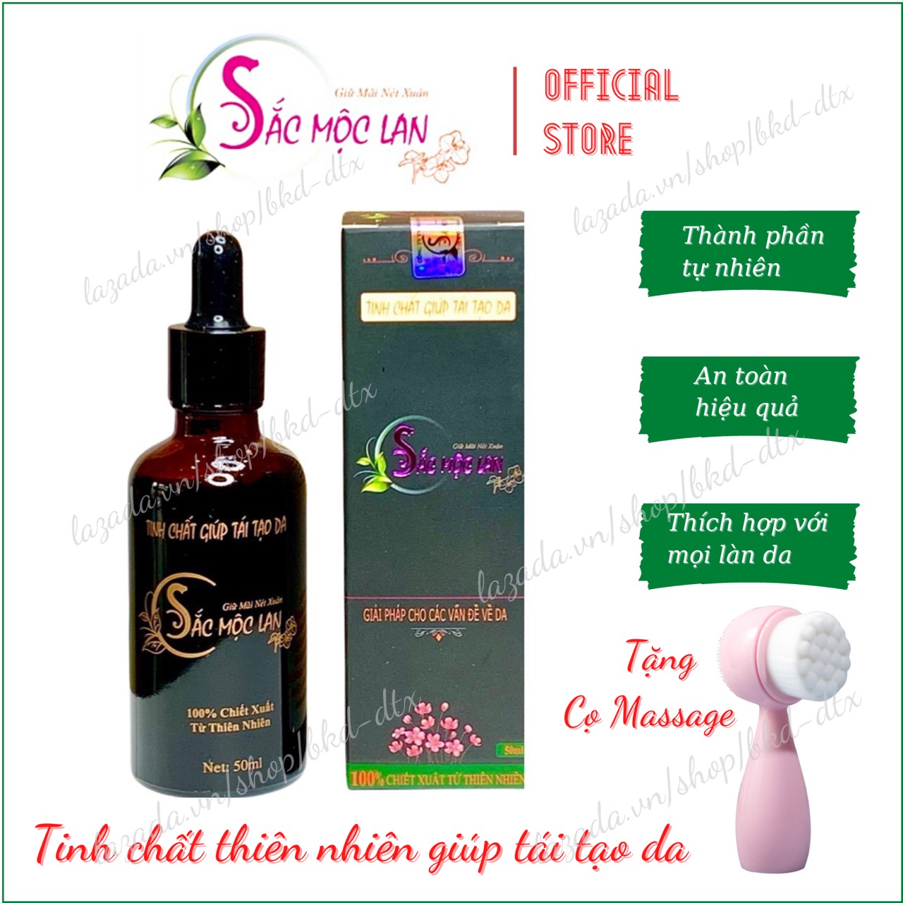 Sắc Mộc Lan Tinh chất thiên nhiên tái tạo làn da - Tặng cọ massage mặt