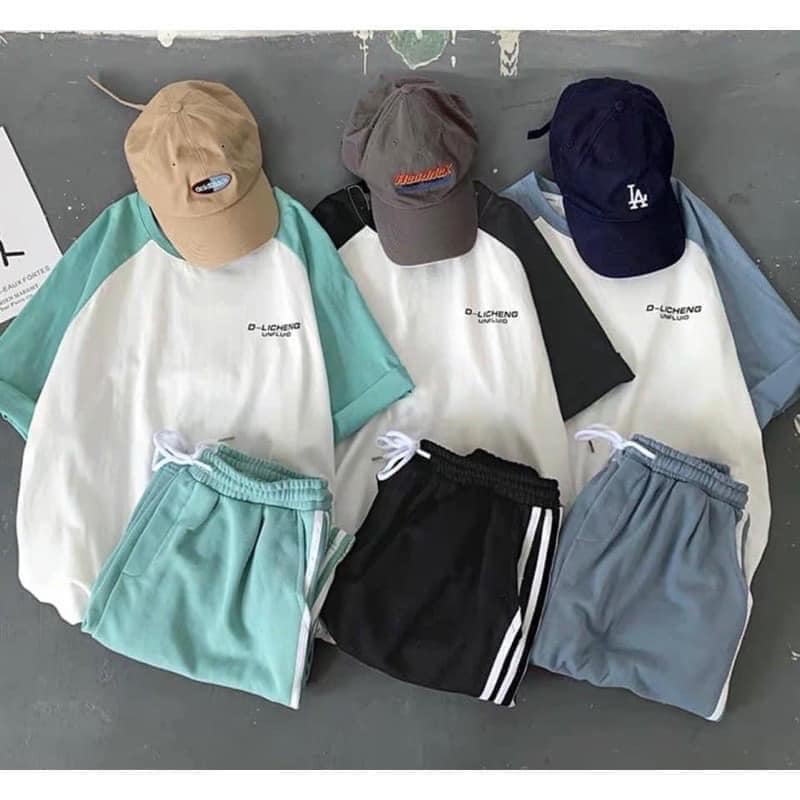 ̣ Sét bộ thể thao unisex sét bộ đùi unisex áo phông kèm quần đùi 3 sọc bộ đồ hàn quốc LEVERMART Sét bộ nữ sét bộ đùi sét bộ đồ ulzzang áo thun nữ quần đùi nữ