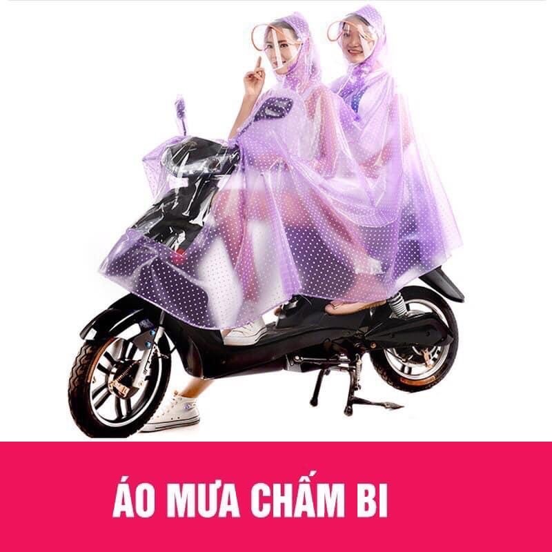 Bộ quần áo mưa chống thấm nước tuyệt đối ( HÀNG LOẠI 1 ) Áo mưa chấm bi hàng to, đẹp chất dày, có kính che, Áo to, rộng mặc chùm kín cả người và xe