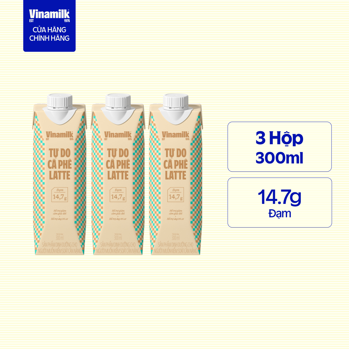 Combo 3 hộp Sữa dinh dưỡng Tự Do Cà Phê Latte Vinamilk - 300ml