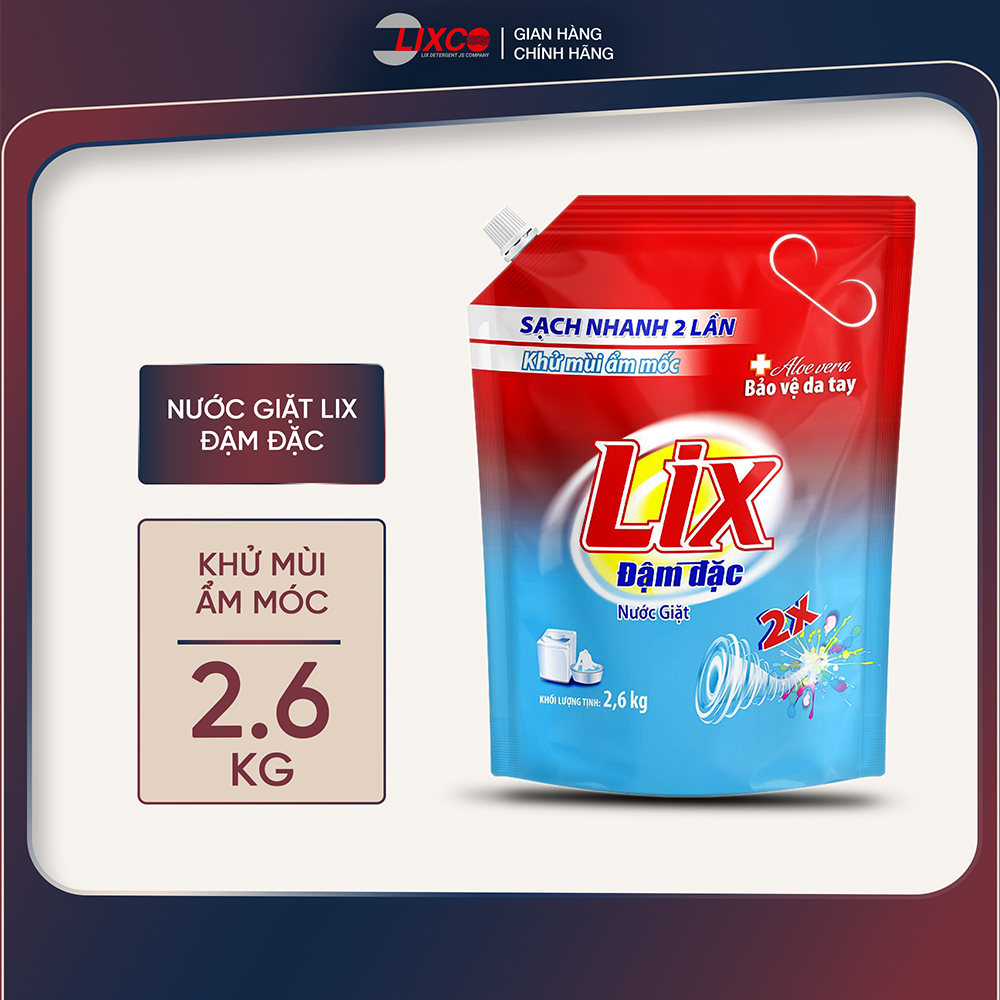 Nước giặt Lix hương nước hoa túi 2,6kg sạch thơm như mới khử mùi nấm mốc NG262 nước giặt bảo vệ da tay - Lixco Việt Nam