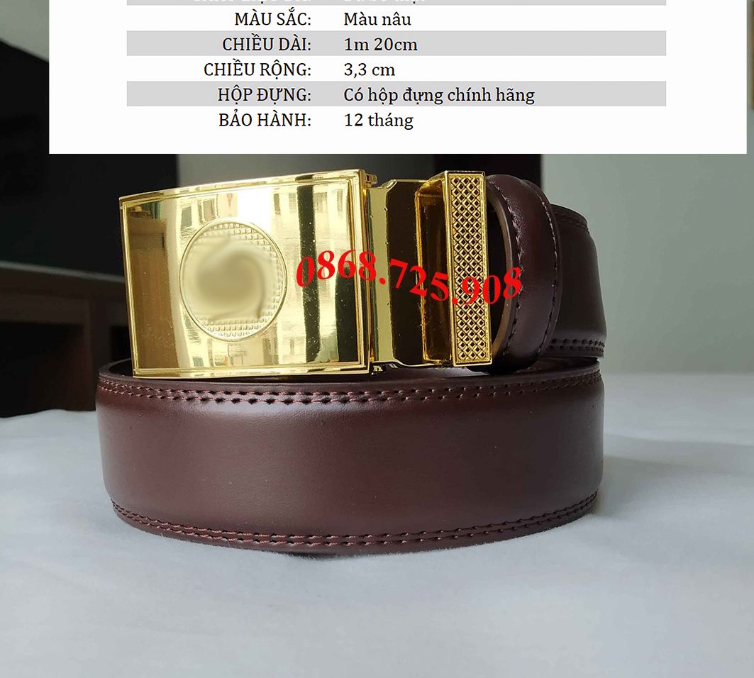 Thắt lưng nam màu nâu may viền khóa có 5 cạnh
