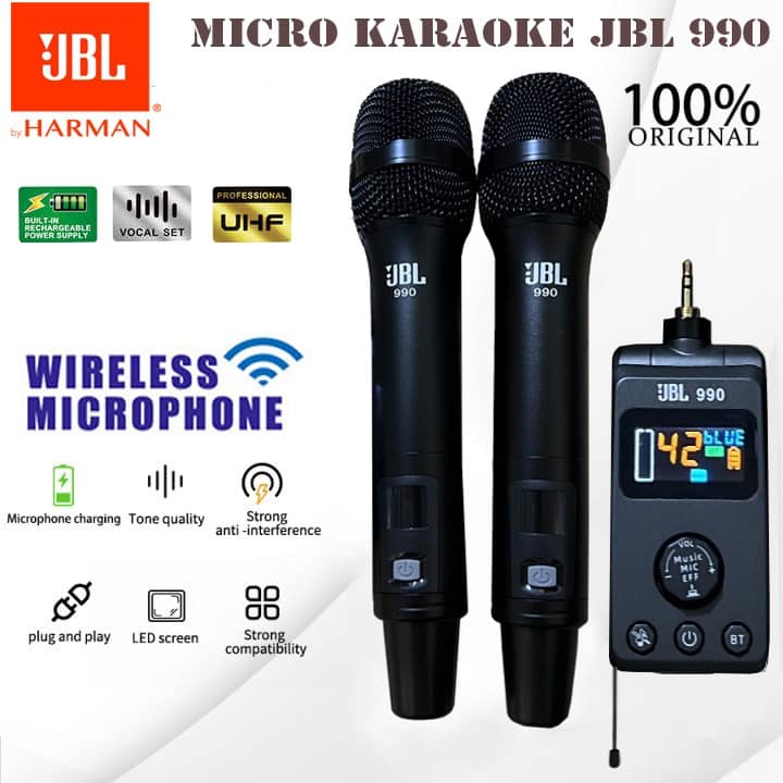 HÀNG CAO CẤP | Micro Karaoke Không Dây Đa Năng JBL 990, Micro Chuyên Dụng Cho Loa Di Động, Xe Ôtô, Loa Kéo, Amply, Thiết Kế Sang Trọng, Dễ Sử Dụng, Hút Âm Tốt, Nâng Giọng, Hát Nhẹ Nhàng, Bảo Hành 1 Năm.