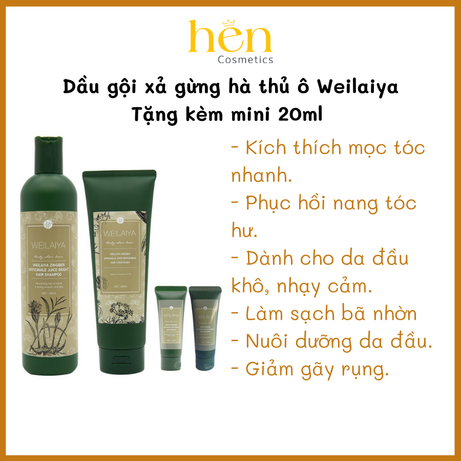 Bộ dầu gội xả tinh chất gừng hà thủ ô weilaiya hỗ trợ mọc tóc ngăn rụng tóc - cho da đầu khô