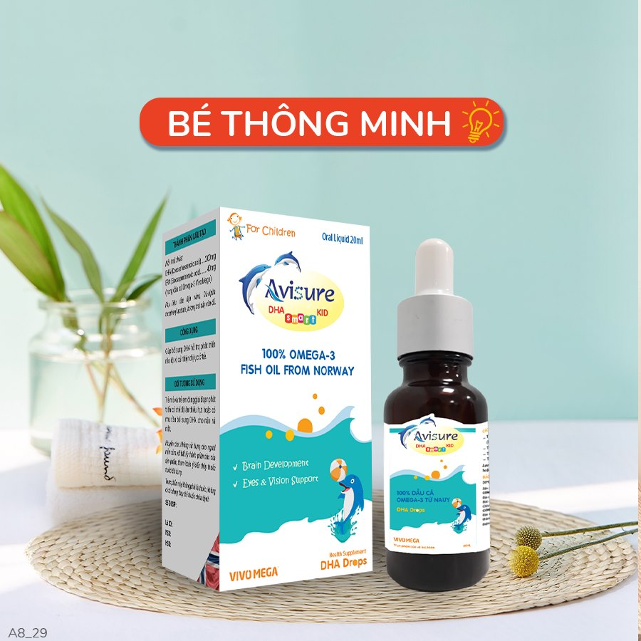 Avisure DHA Smart Kid Drops bổ sung DHA từ Nauy giúp bé thông minh vượt trội - dùng được từ sơ sinh (Lọ 20ml)