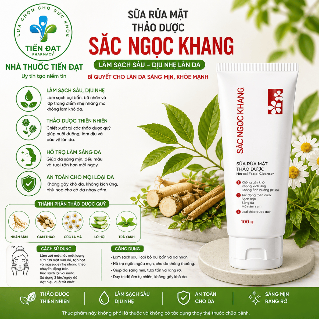 Sữa Rửa Mặt Thảo Dược Sắc Ngọc Khang HTP – Tuýp 100g