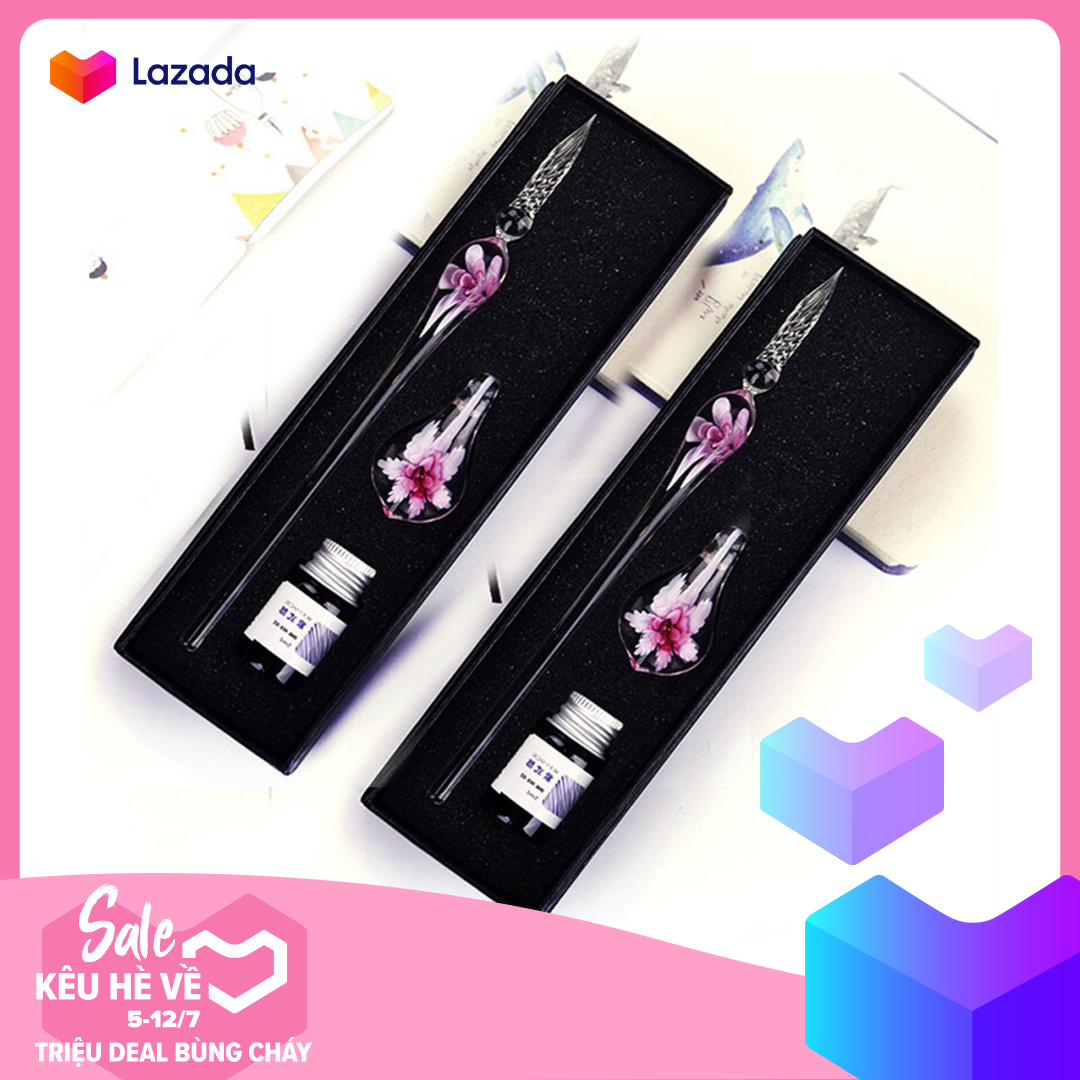 Bút Pha Lê viết nghệ thuật + Mực + gá bút thủy tinh + Hộp mút xốp luyện viết chữ hán, luyện viết chữ đẹp