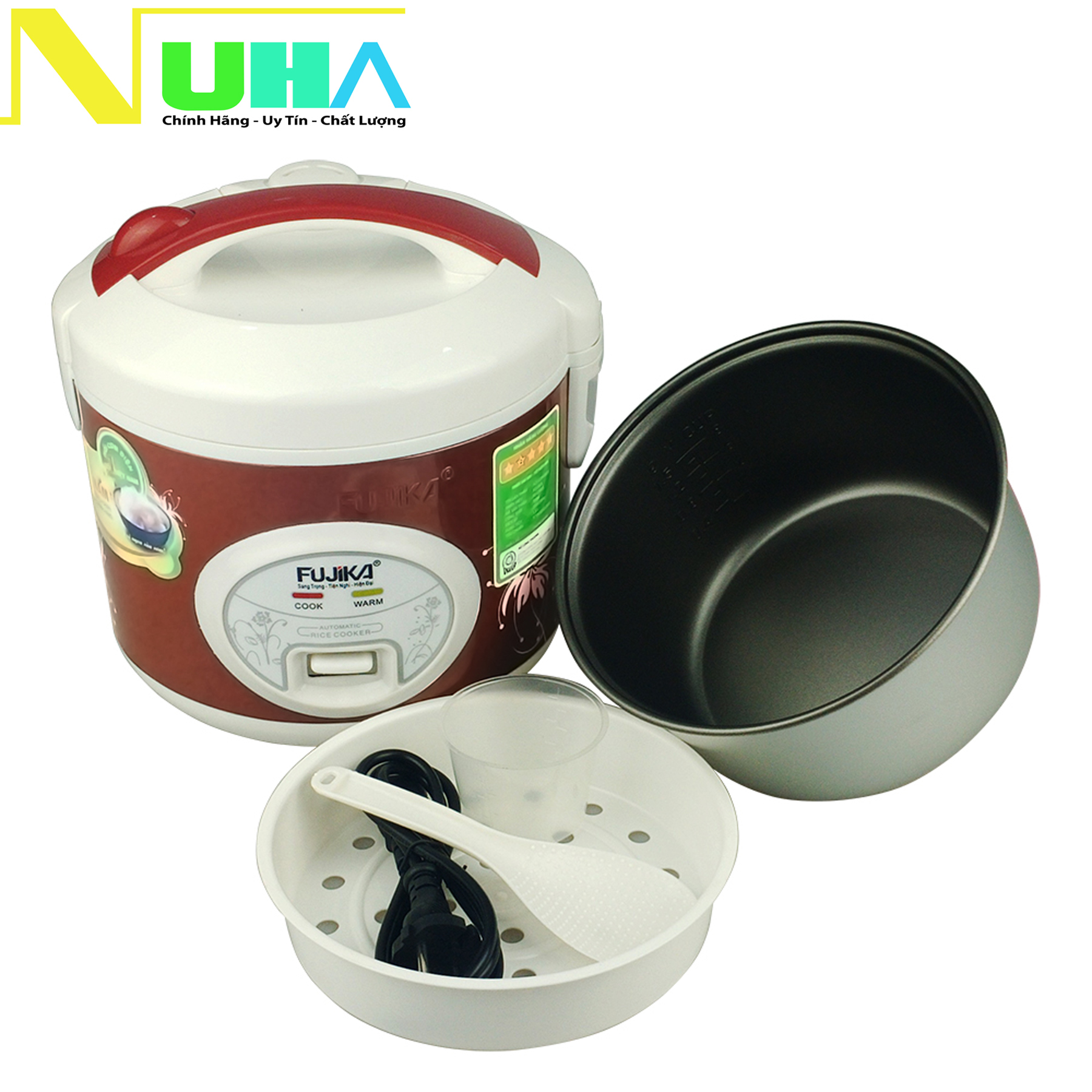 [Hàng chính hãng]Nồi cơm điện nắp gài 1.5Lit Fujika công suất 500W lồng men chống dính bảo hành 12 tháng mẫu hoa văn ngẫu nhiên - Dự kiến giao 24/6