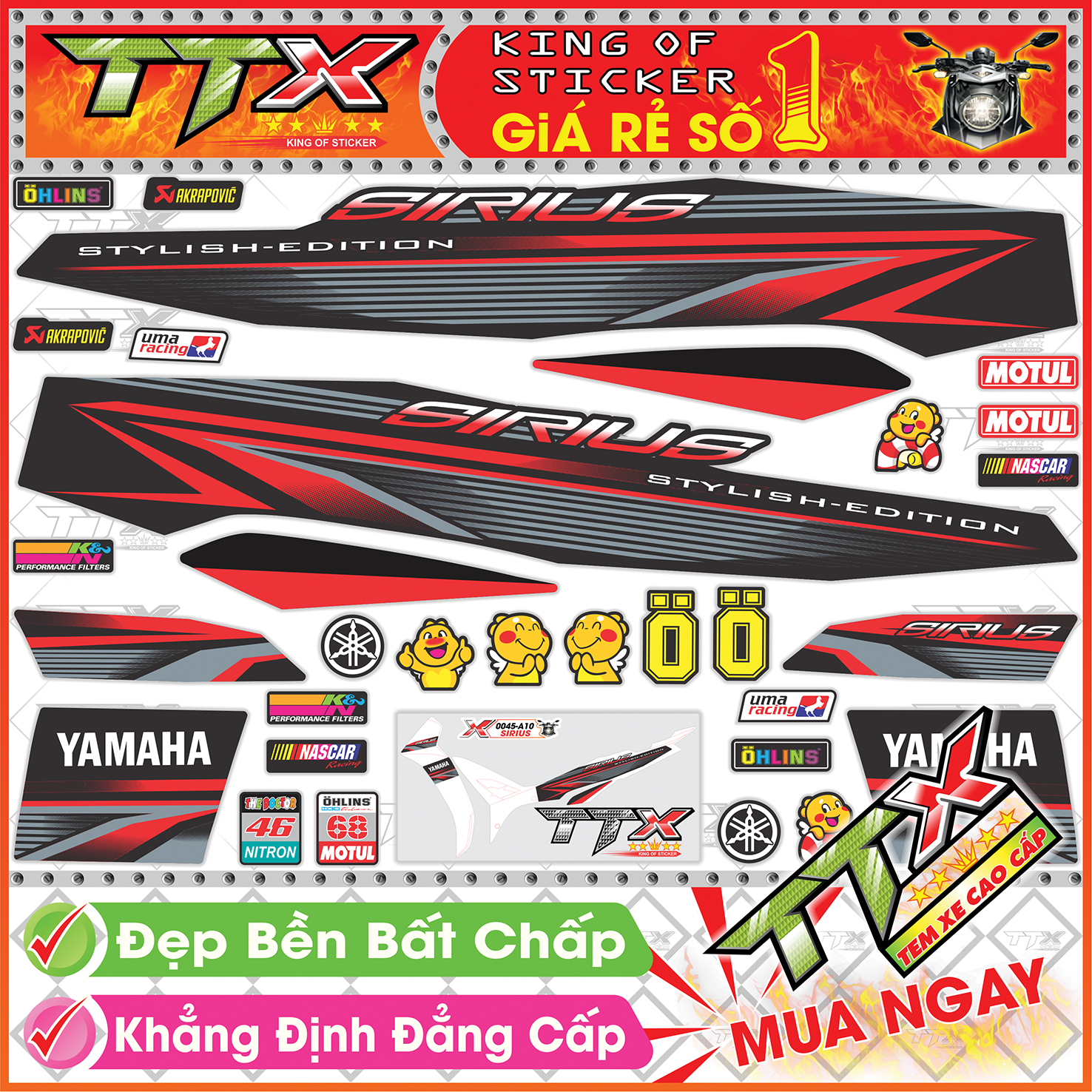 Tem Xe Sirius Chỉ Đỏ Nền Đen - Tem Sirius Đen Đỏ Siêu Đẹp - Mẫu Team Sirius Đỏ Đen