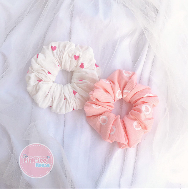 Scrunchies trái tim hai màu trắng hồng - cột tóc hottrend