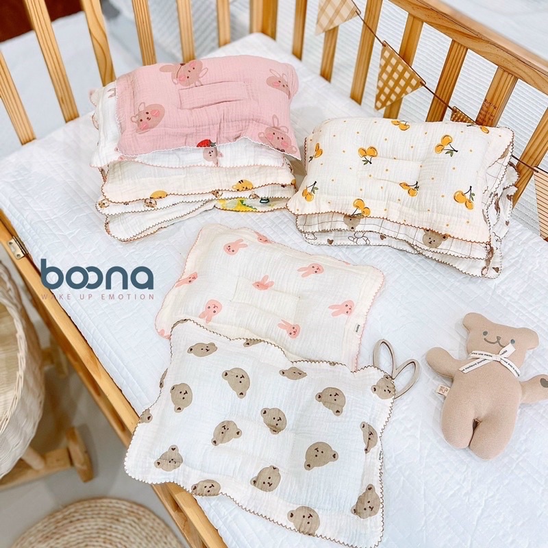 Gối xô sơ sinh BOONA , gối lõm chống méo đầu cho bé