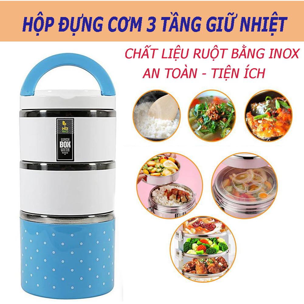 Hộp Cơm Giữ Nhiệt - Giữ Nhiệt Thức Ăn Từ 4-6 Tiếng, Thiết Kế 3 Tầng Giúp Bạn Dễ Dàng Phân Loại Cơm, Canh, Thức Ăn Với Các Khớp Nối Kín Giúp Giữ Nhiệt Tốt - Bảo Hành 1 Đổi 1.