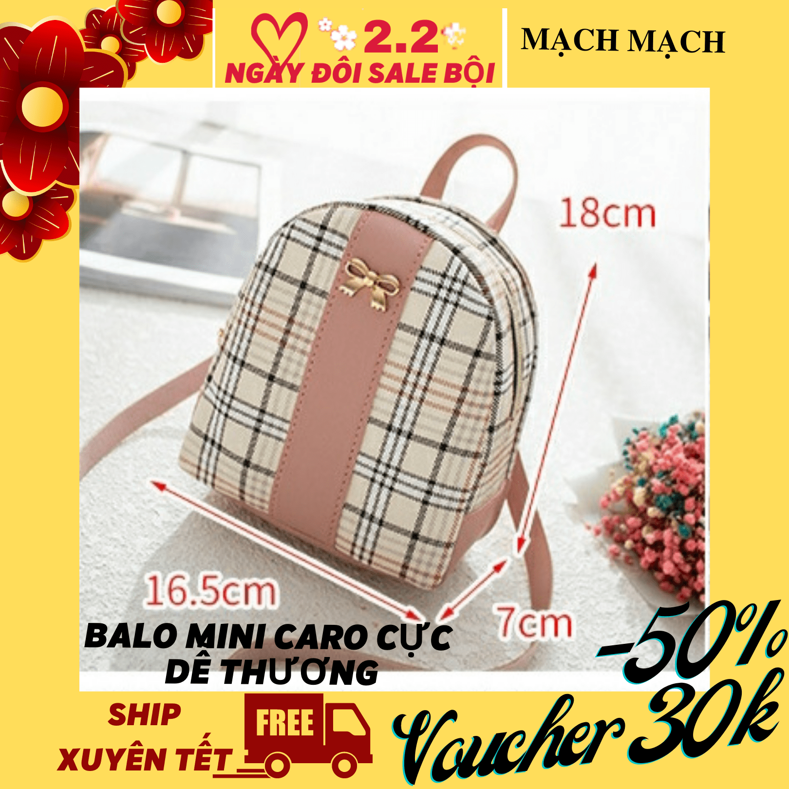 [HCM]Balo nữ mini caro cực dễ thương AT11