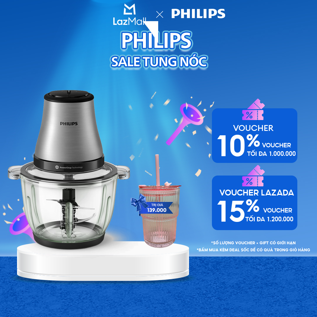 Máy Xay Thịt Philips HR1503/00 2 Lít|500W| cối thủy tinh - Hàng Chính Hãng