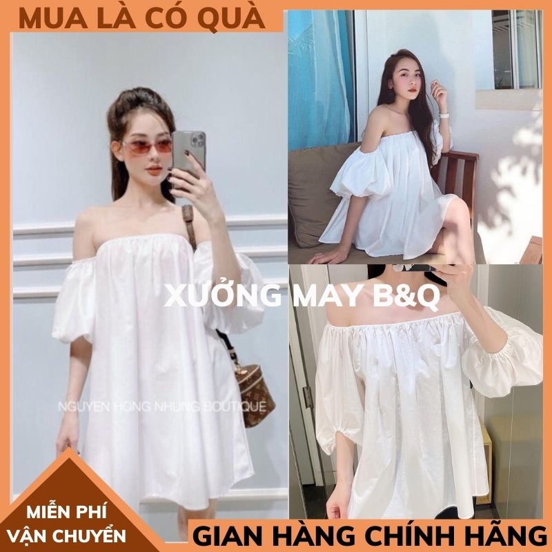 Váy trễ vai 🍀đầm nữ babydoll dáng xuông cực xinh, phong cách tiểu thư vintage,phong cách hàn quốc ,XƯỞNG MAY B&Q ,đầm nữ ,đầm trắng nữ ,đầm trễ vai ,đầm trễ vai nữ