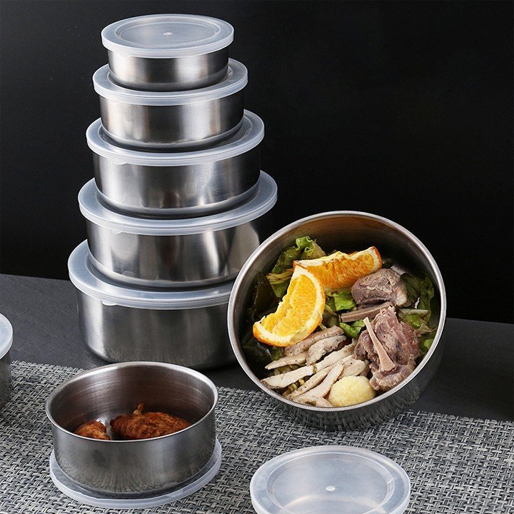 [HCM](SIÊU RẺ) BỘ 5 CÁI THỐ INOX CAO CẤP CÓ NẮP ĐẬY 12-18CM - THỐ INOX ĐỰNG BẢO QUẢN THỨC ĂN CHIA NHỎ ĐỒ ĂN CỰC TIỆN LỢI - ĐỒ ĐỰNG THỰC PHẨM BẰNG INOX CAO CẤP