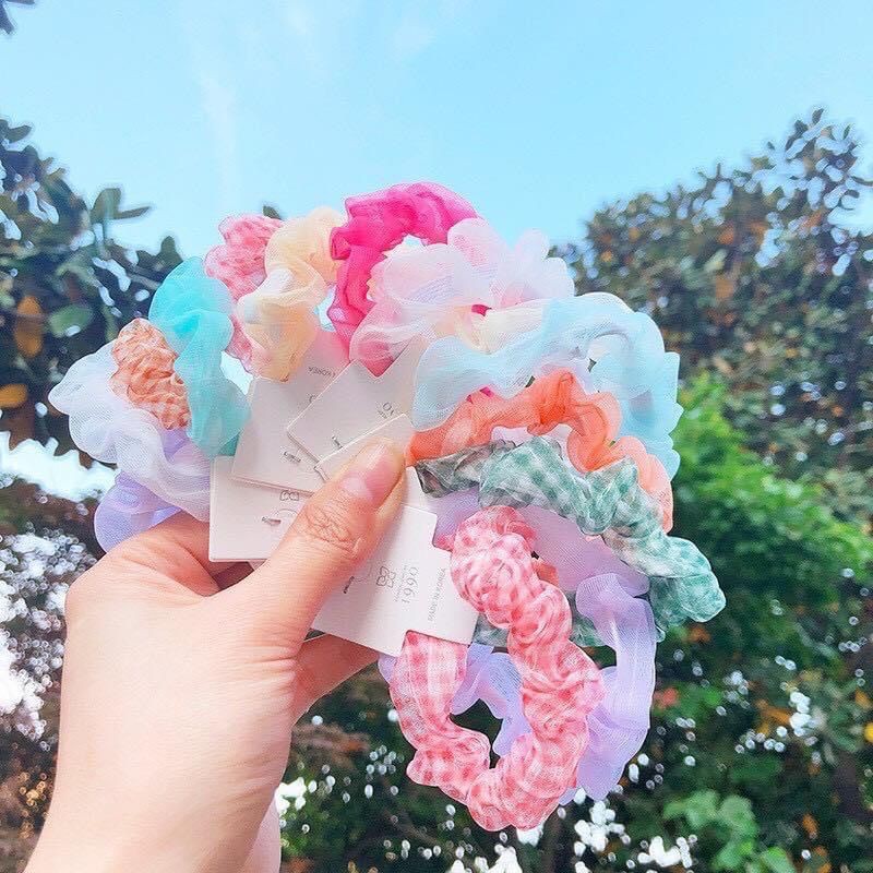 Set 5 chun buộc tóc, dây buộc tóc kiểu hàn quốc đóng túi zip xịn sò - giao mẫu ngẫu nhiên
