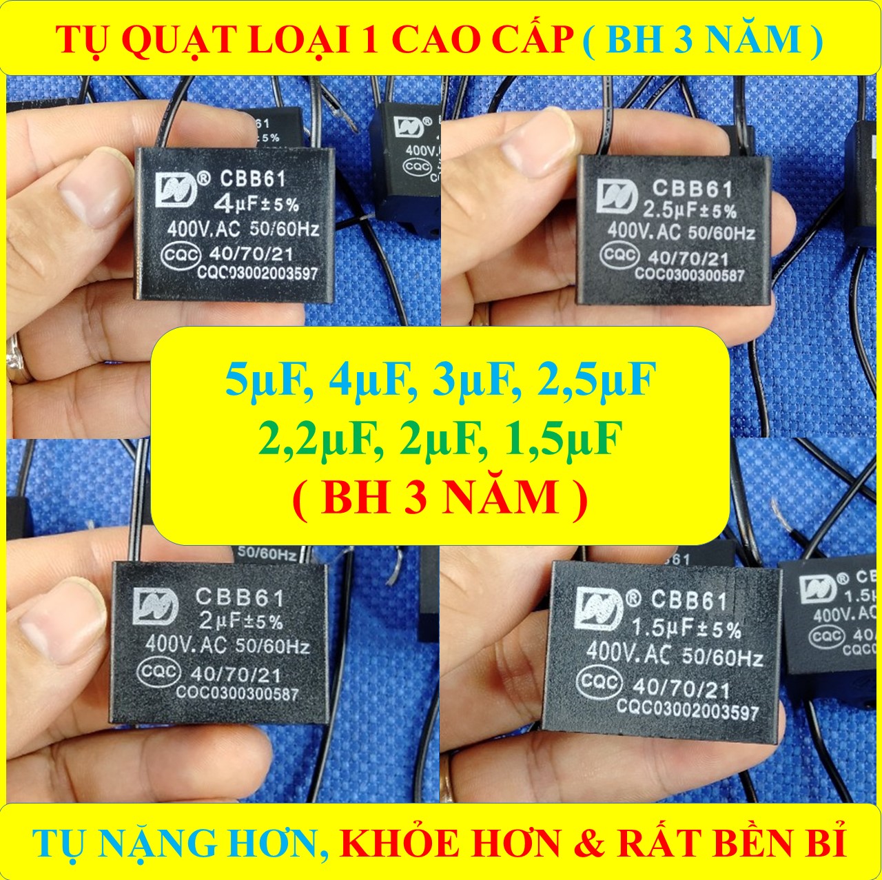 TỤ QUẠT ĐIỆN 1.5µF/2.0µF/2.5µF/4.0µF CAO CẤP + (BH 3 NĂM) TỤ LOẠI 1 KHỎE & RẤT BỀN BỈ (bộ 1 sản phẩm)