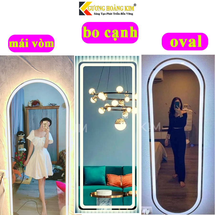 Gương  soi toàn thân có đèn đứng treo tường salon shop quàn áo cảm ứng thông minh kích thước 40x120 cm - guonghoangkim mirror