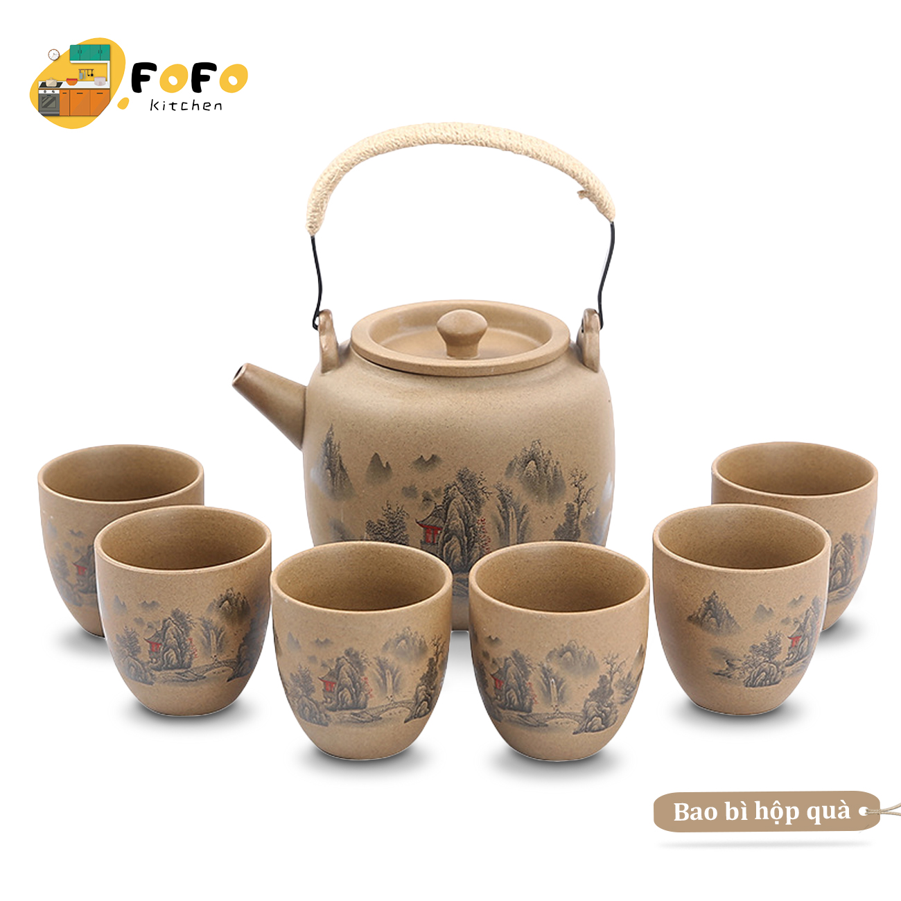 Bộ ấm pha trà gốm sứ kèm hộp qùa tặng 800ml Bộ ấm chén uống trà cao cấp Bộ Bình trà gốm sứ phong cách nhật bản có Quai Xách Tea set FOFO