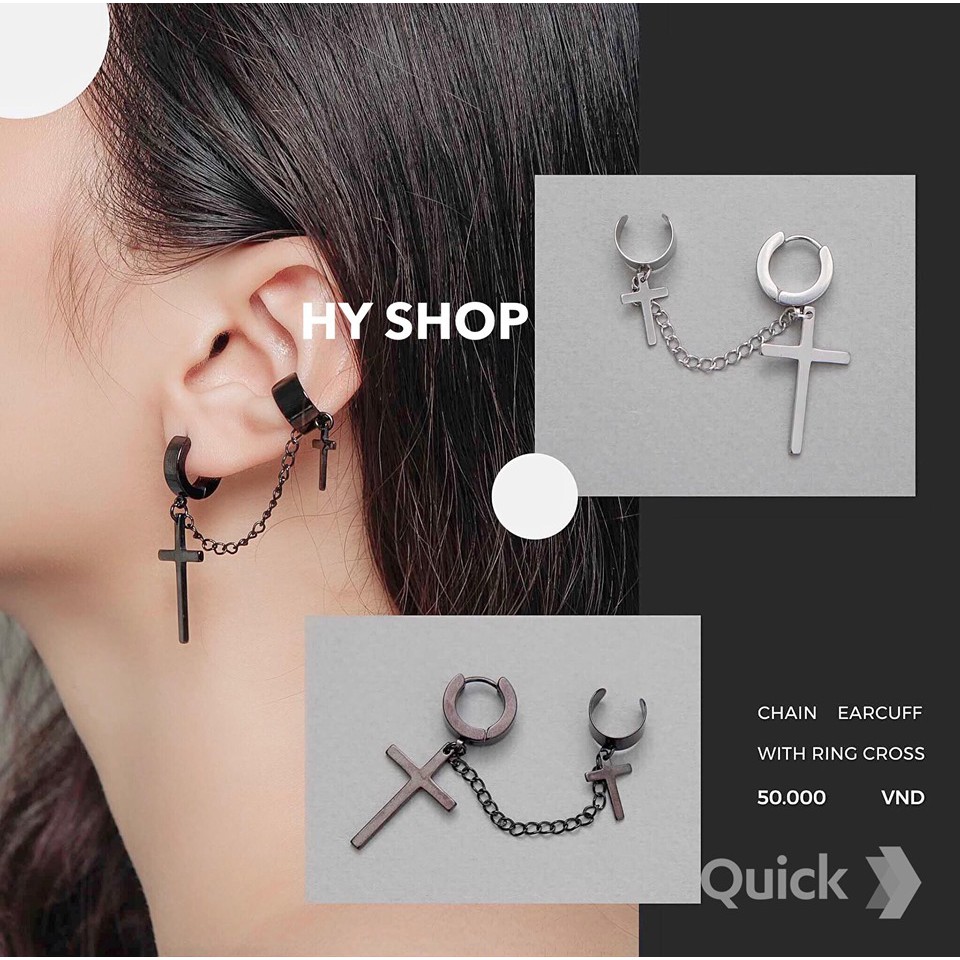 Khuyên tai và kẹp vành tai titan thánh giá không gỉ nam nữ cá tính unisex BTS, hàng có sẵn, sản phẩm y hình, đảm bảo giá cả thấp hơn so với thị trường