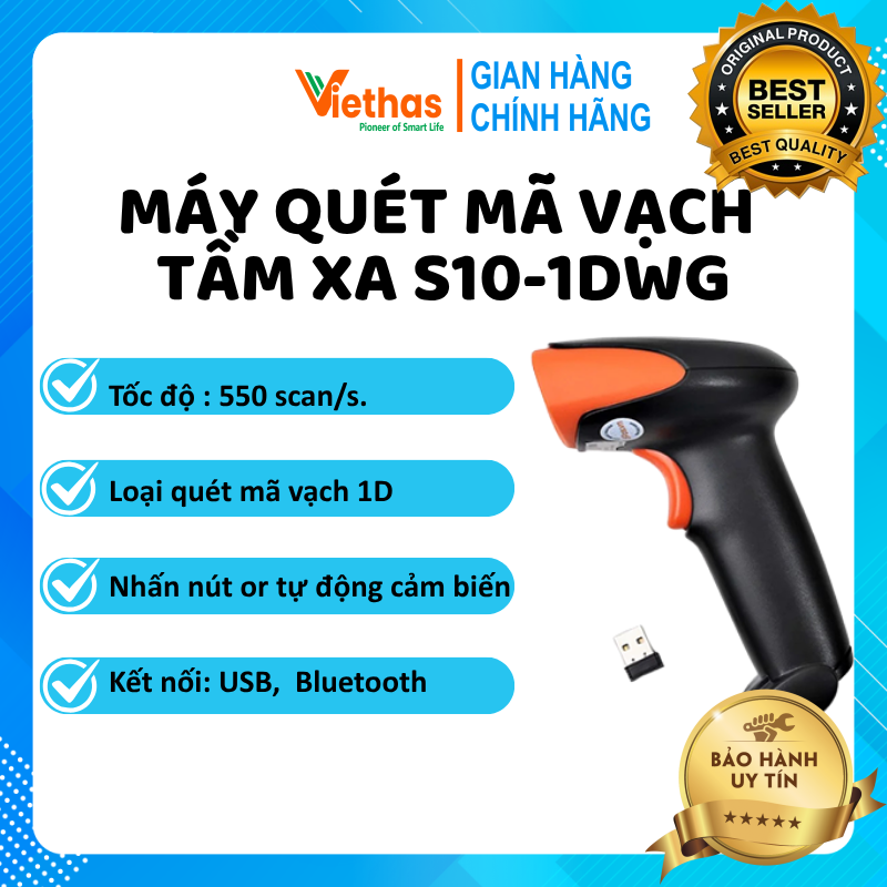 Máy quét mã vạch cầm tay tầm xa không dây 20m s10-1dwg