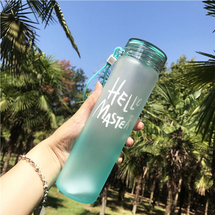 Bình thuỷ tinh đựng nước in chữ hello master có nhiều màu sắc - bình nước thủy tinh hello master 400ml có dây xách