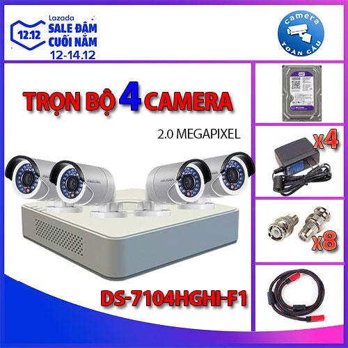 [HCM][Trả góp 0%]Trọn bộ 4 camera Hikvision DS-2CE16D0T-IRP (2MP) + DS-7204HGHI-K1 cảm biến CMOS 2MP độ phân giải 1080p  - Camera Toàn Cầu