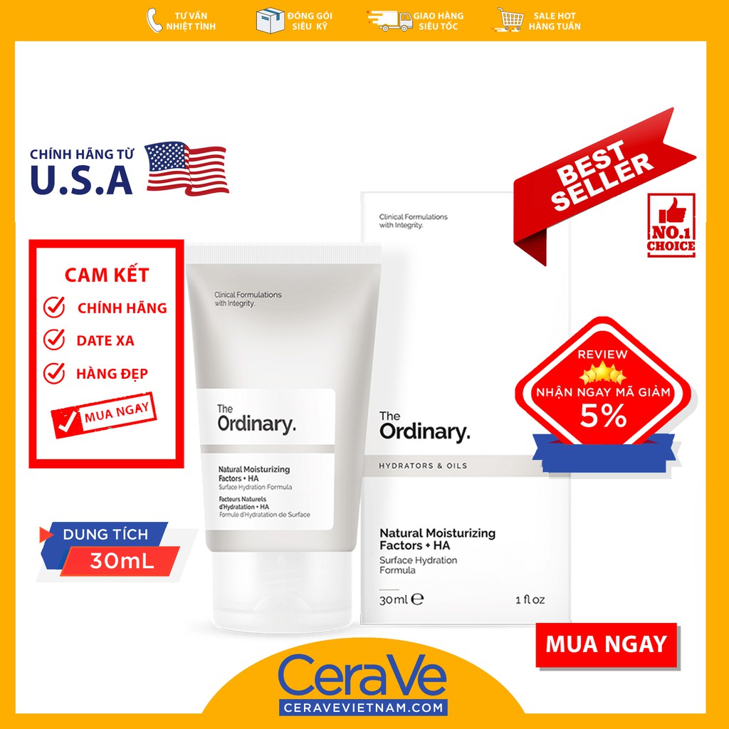 [HCM]The Ordinary Natural Moisturizing Factors + HA - Kem dưỡng cấp nước (30mL)