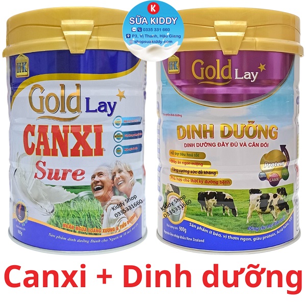Combo 1 lon Goldlay canxi 900g + 1 lon Goldlay dinh dưỡng 900g