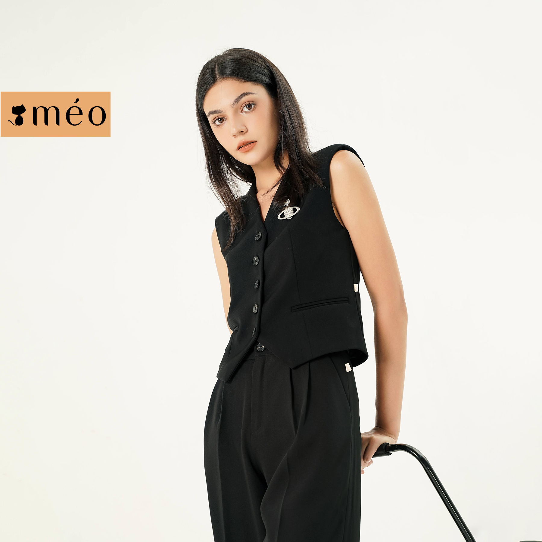 Áo blazer nữ Méo shop dáng ngắn không tay Maiko
